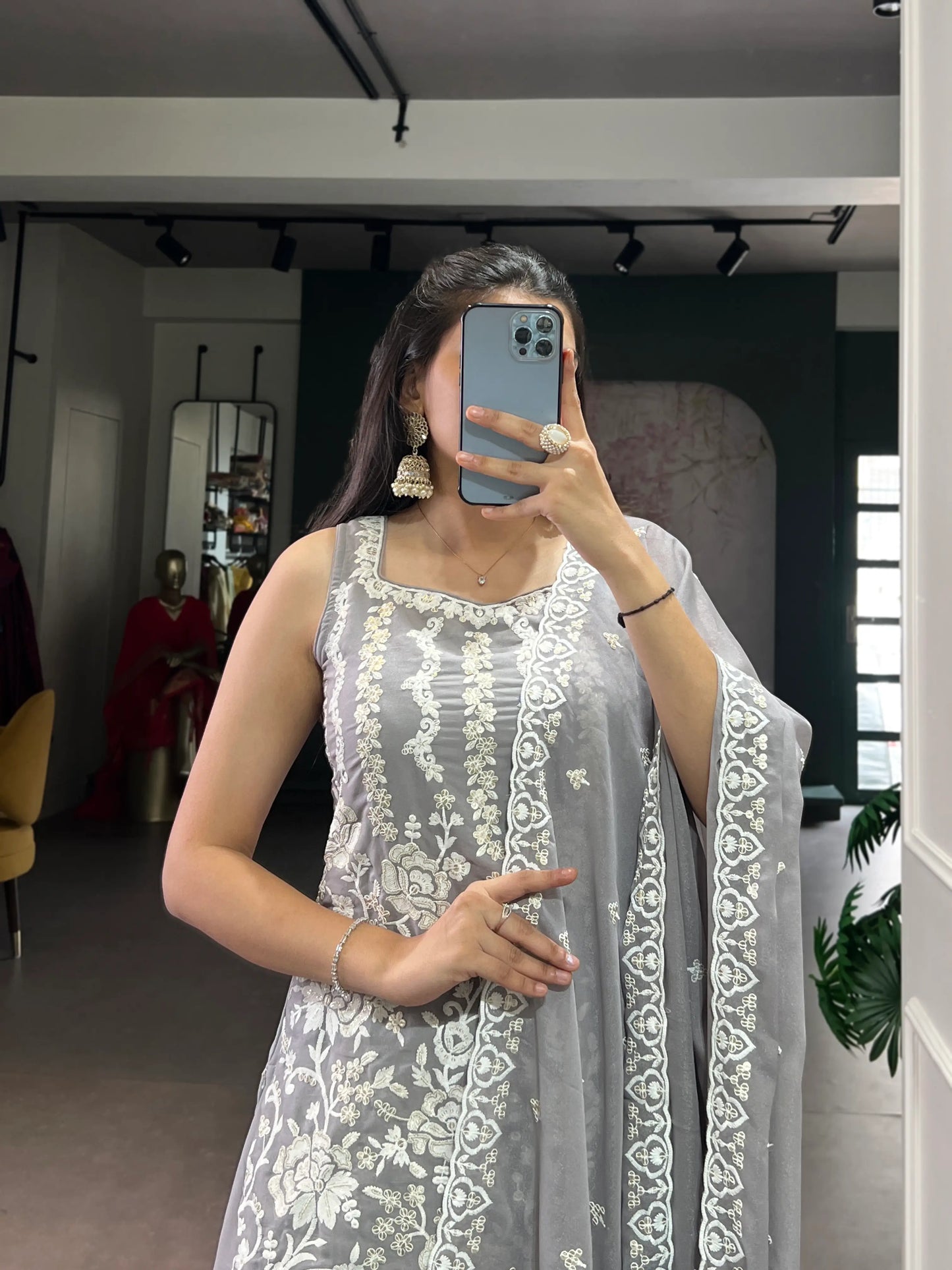 Dusty Grey Georgette Embroidery Salwar Suit