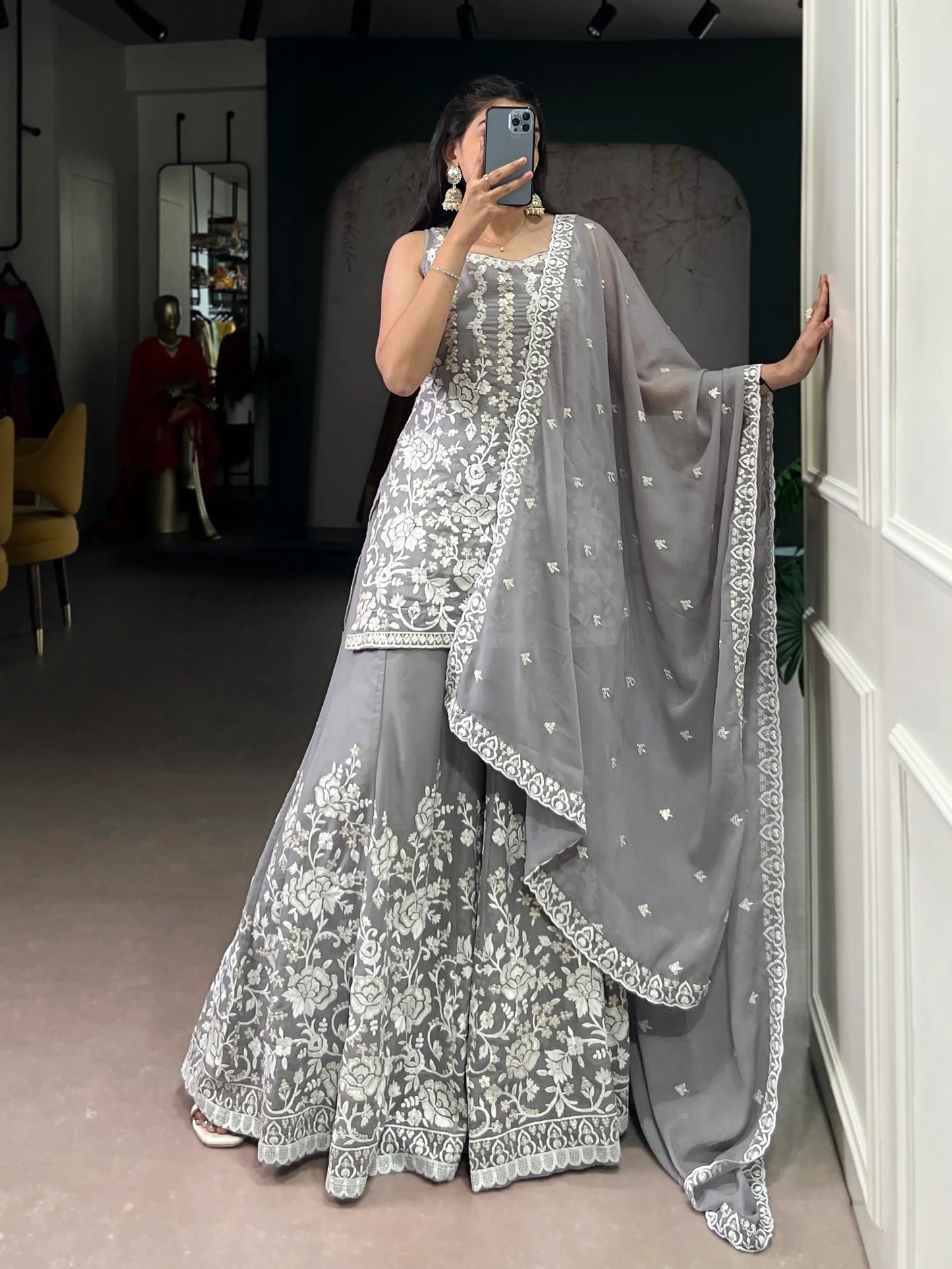 Dusty Grey Georgette Embroidery Salwar Suit