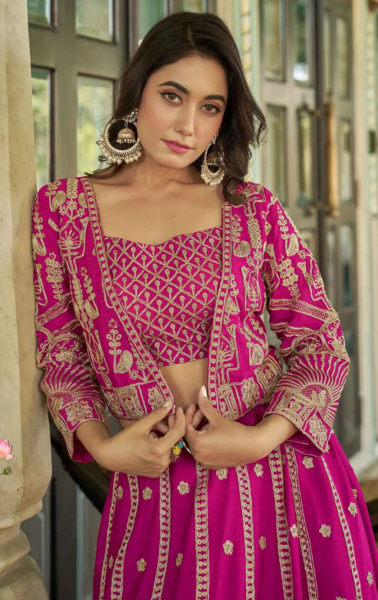 Designer Rani Pink Heavy Embroidery Work Lehenga With Koti