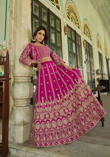 Designer Rani Pink Heavy Embroidery Work Lehenga With Koti