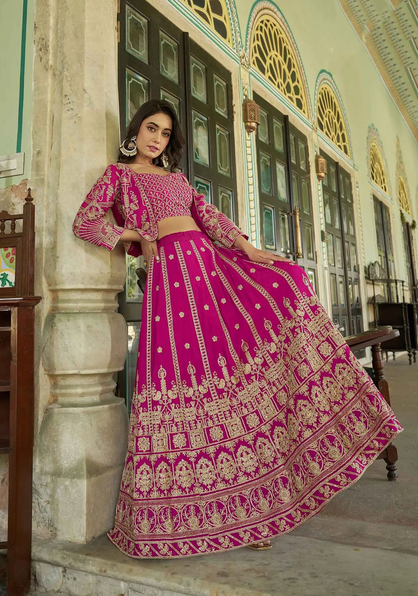 Designer Rani Pink Heavy Embroidery Work Lehenga With Koti
