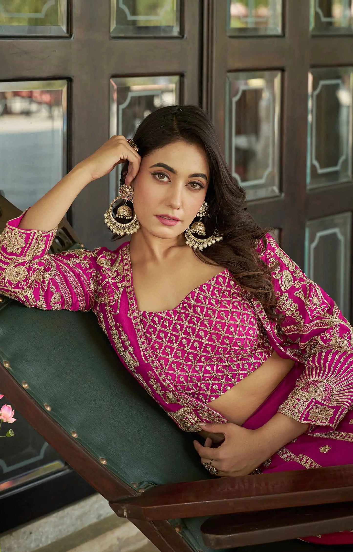 Designer Rani Pink Heavy Embroidery Work Lehenga With Koti