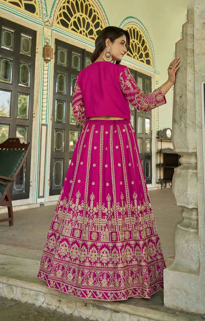 Designer Rani Pink Heavy Embroidery Work Lehenga With Koti