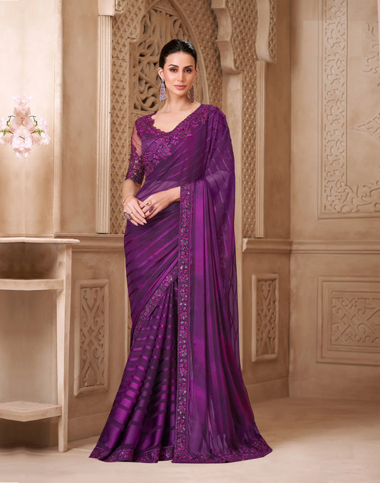 Mulberry Pattern Georgette Embroidery Party Wear Saree