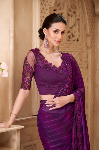 Mulberry Pattern Georgette Embroidery Party Wear Saree