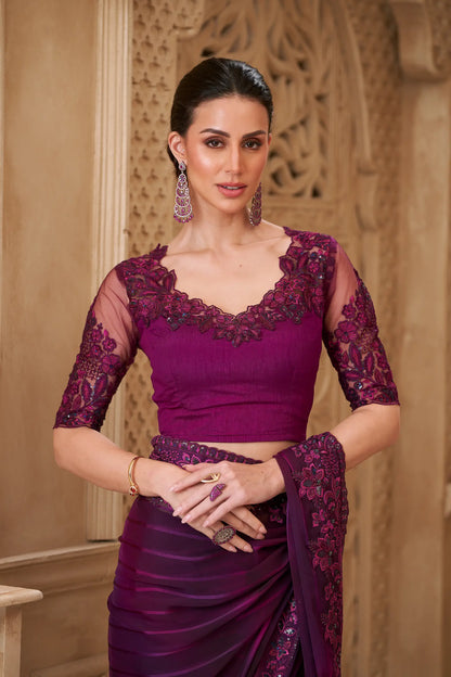 Mulberry Pattern Georgette Embroidery Party Wear Saree