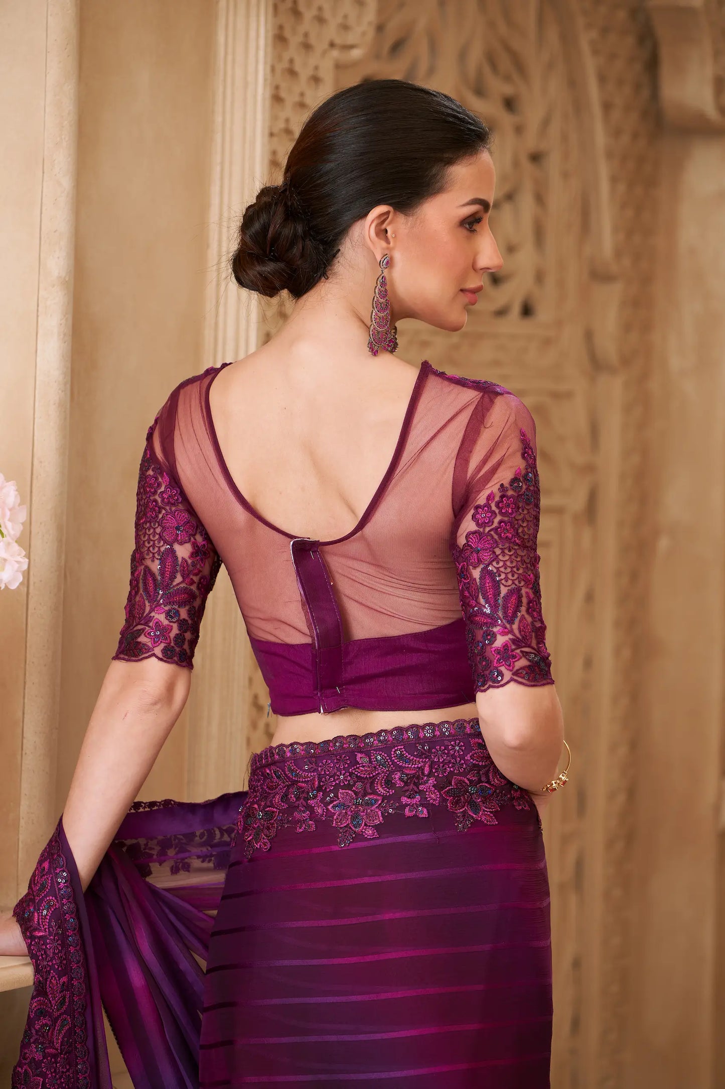 Mulberry Pattern Georgette Embroidery Party Wear Saree