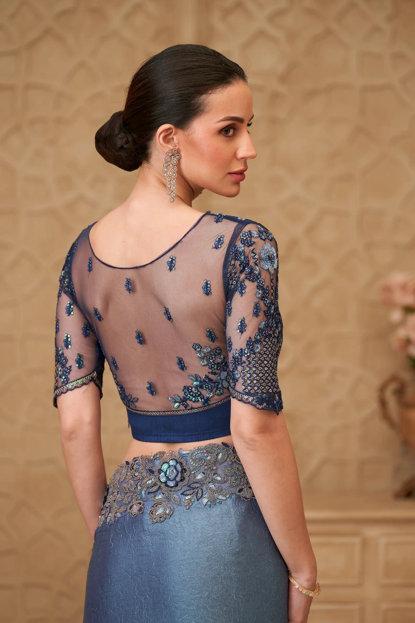 Metal Blue Crush Georgette Embroidery Party Wear Saree