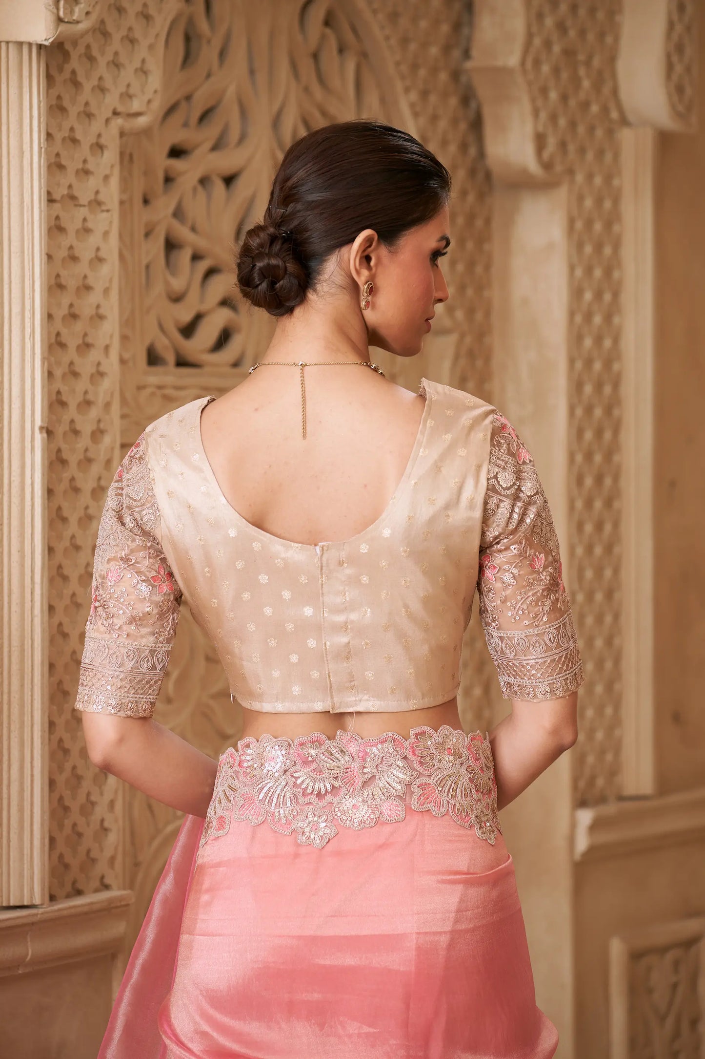 Sea Pink Tissue Georgette Embroidery Party Wear Saree