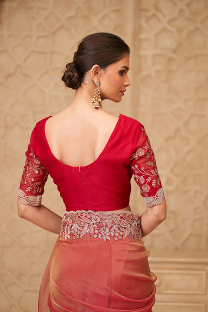 Rust Orange Sparkle Georgette Embroidery Party Wear Saree