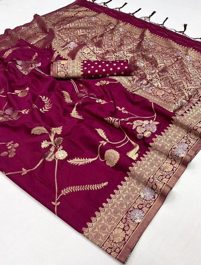 Maroon Georgette Zari Weaving Silk Saree
