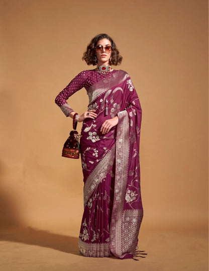 Maroon Georgette Zari Weaving Silk Saree