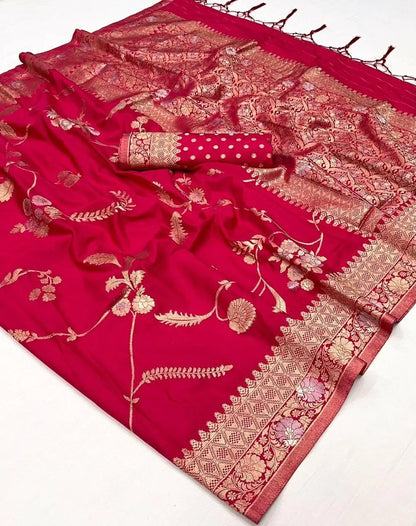 Red Georgette Zari Weaving Silk Saree