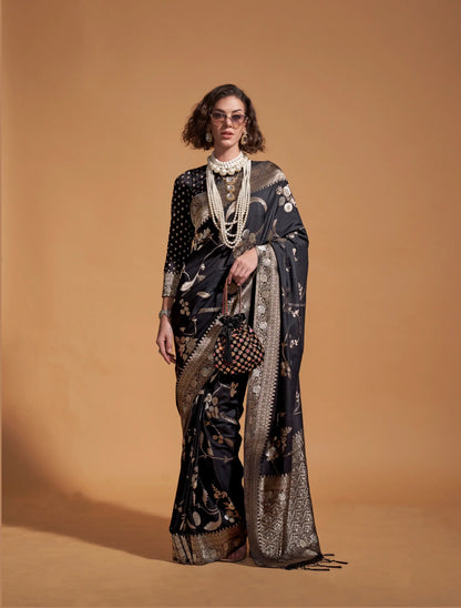 Black Georgette Zari Weaving Silk Saree