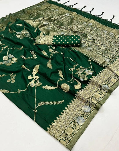 Dark Green Georgette Zari Weaving Silk Saree