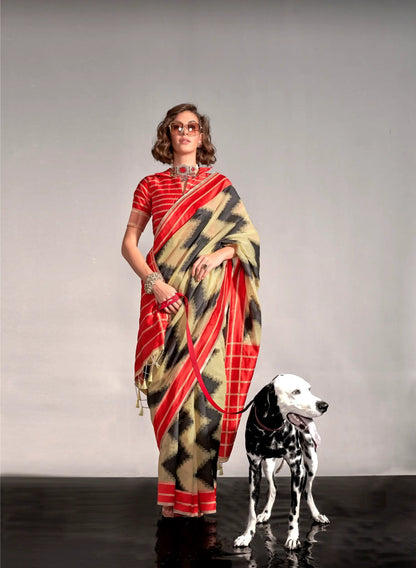 Beige Mal Spun Handwoven Silk Saree