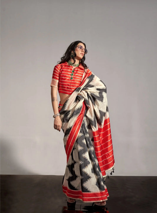 Cream Mal Spun Handwoven Silk Saree
