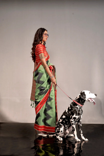 Pista Green Mal Spun Handwoven Silk Saree