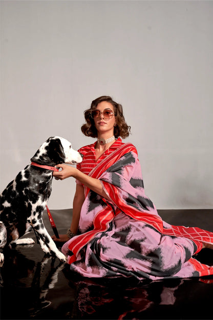 Pink  Mal Spun Handwoven Silk Saree