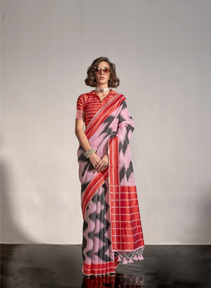 Pink  Mal Spun Handwoven Silk Saree