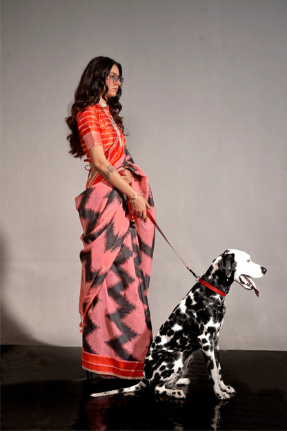 Peach Mal Spun Handwoven Silk Saree