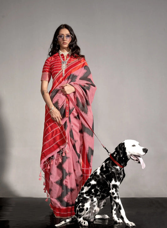 Peach Mal Spun Handwoven Silk Saree