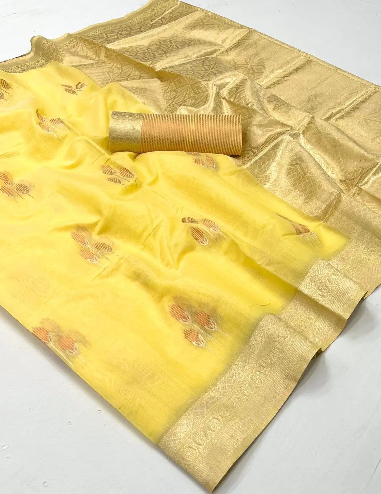 Yellow Linen Cotton Zari Weaving Saree