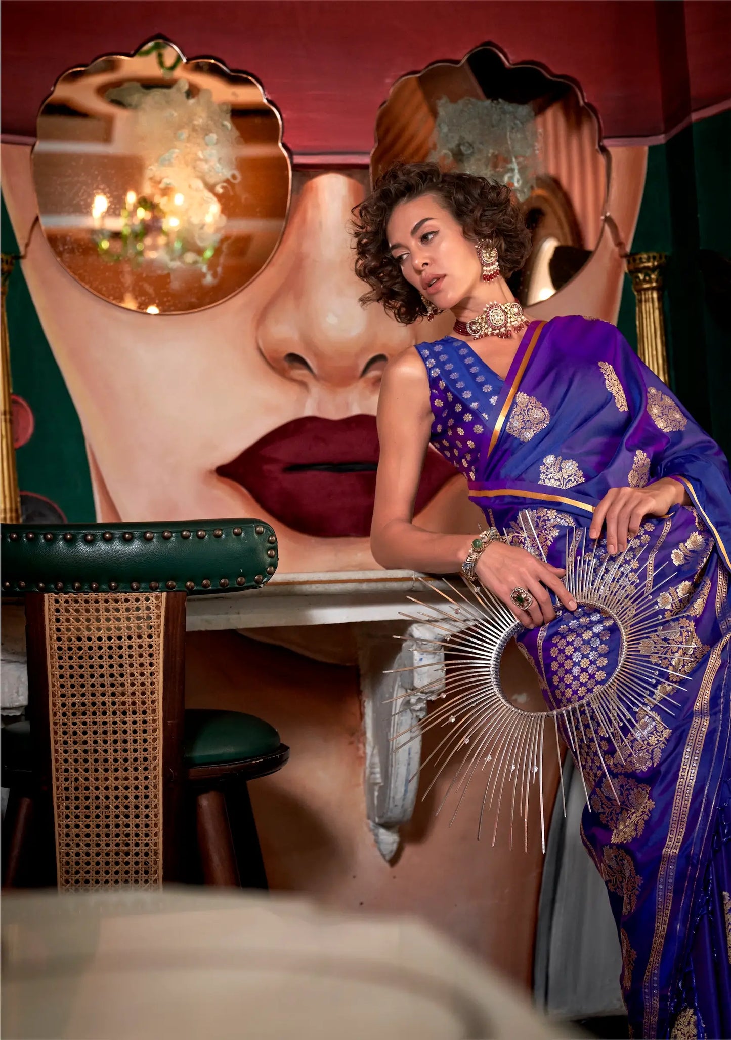 Bluish Purple Satin Handloom Silk Zari Weaving Work Saree