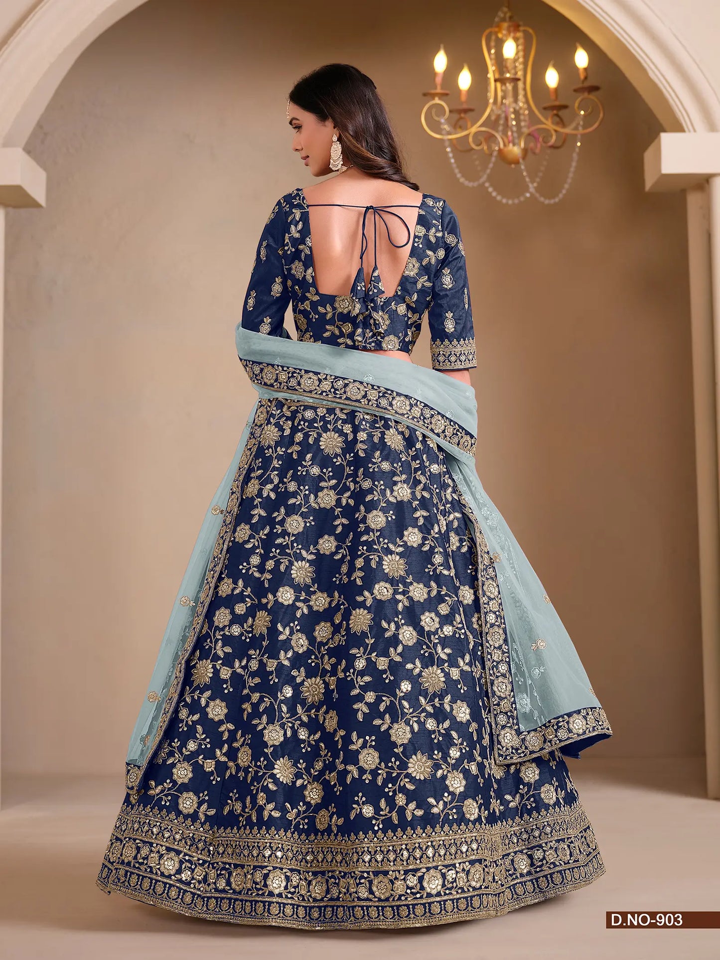 Dark Blue Designer Art Silk Lehenga Choli With Thread And Sequins Work
