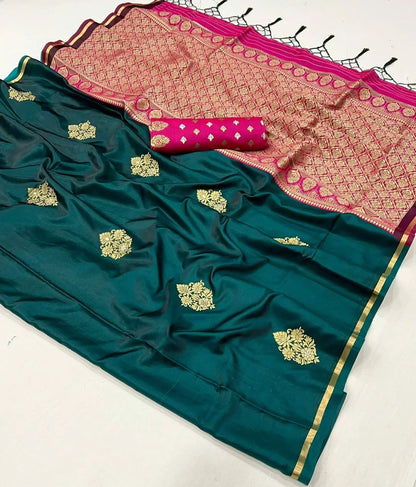 Dark Green Two Tone Satin Handloom Weaving Silk Saree