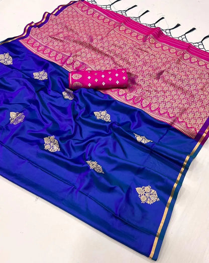 Royal Blue Two Tone Satin Handloom Weaving Silk Saree