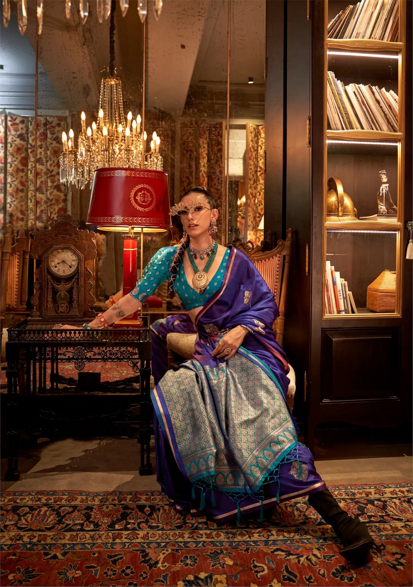 Purple Two Tone Satin Handloom Weaving Silk Saree