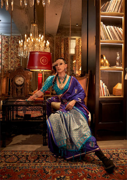 Purple Two Tone Satin Handloom Weaving Silk Saree