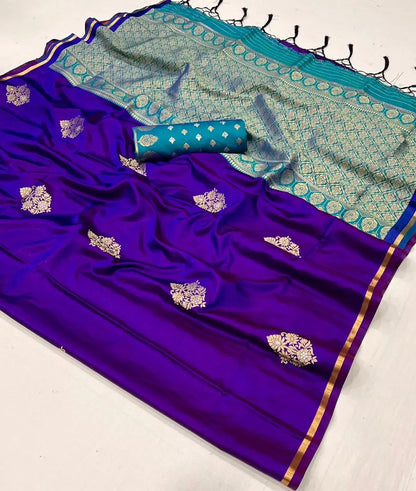 Purple Two Tone Satin Handloom Weaving Silk Saree