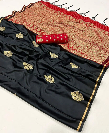 Black Two Tone Satin Handloom Weaving Silk Saree