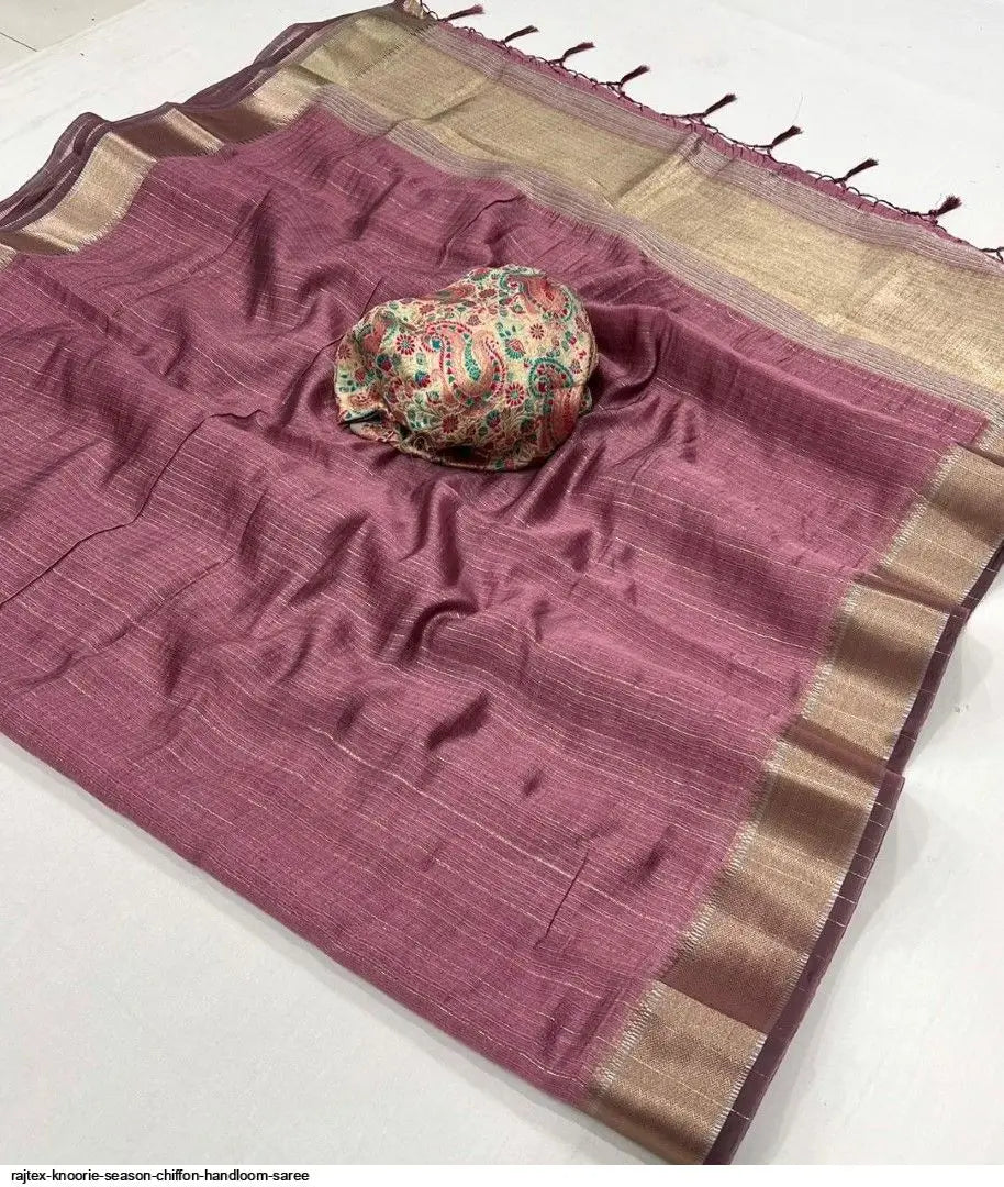 Dark Mauve Chiffon Handloom Weaving Silk Saree