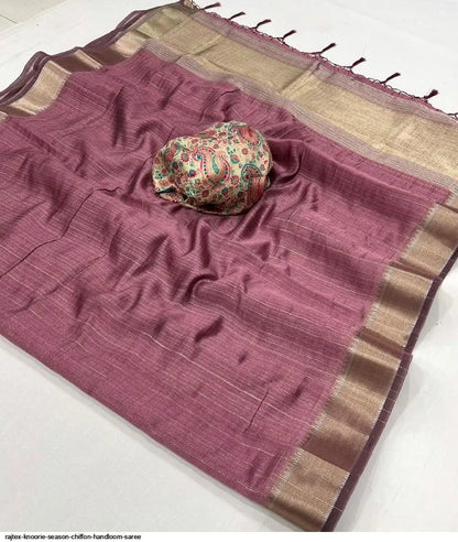 Dark Mauve Chiffon Handloom Weaving Silk Saree
