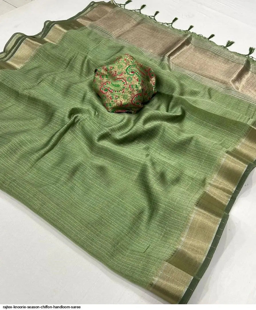 Dusty Green Chiffon Handloom Weaving Silk Saree