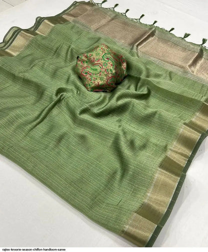 Dusty Green Chiffon Handloom Weaving Silk Saree