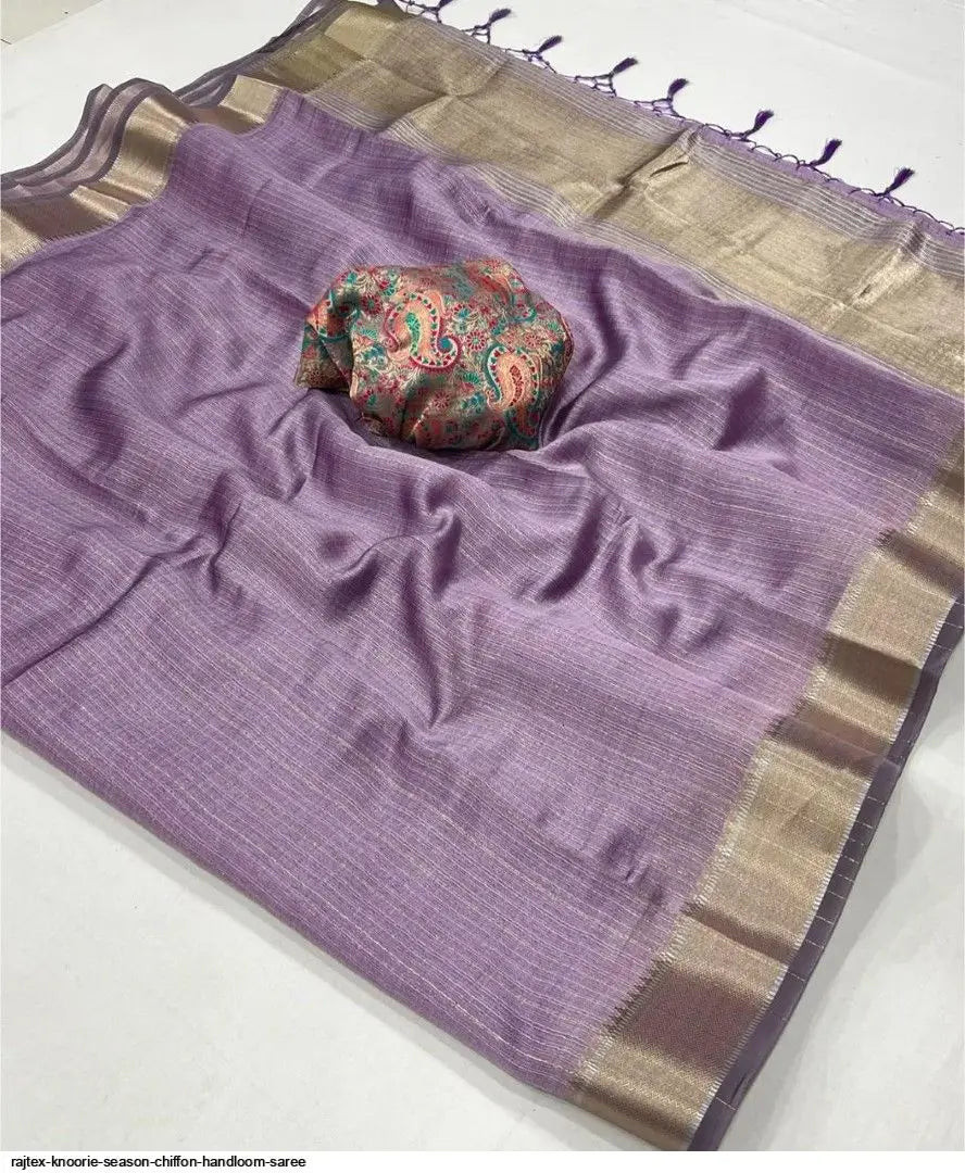 Lavender Chiffon Handloom Weaving Silk Saree