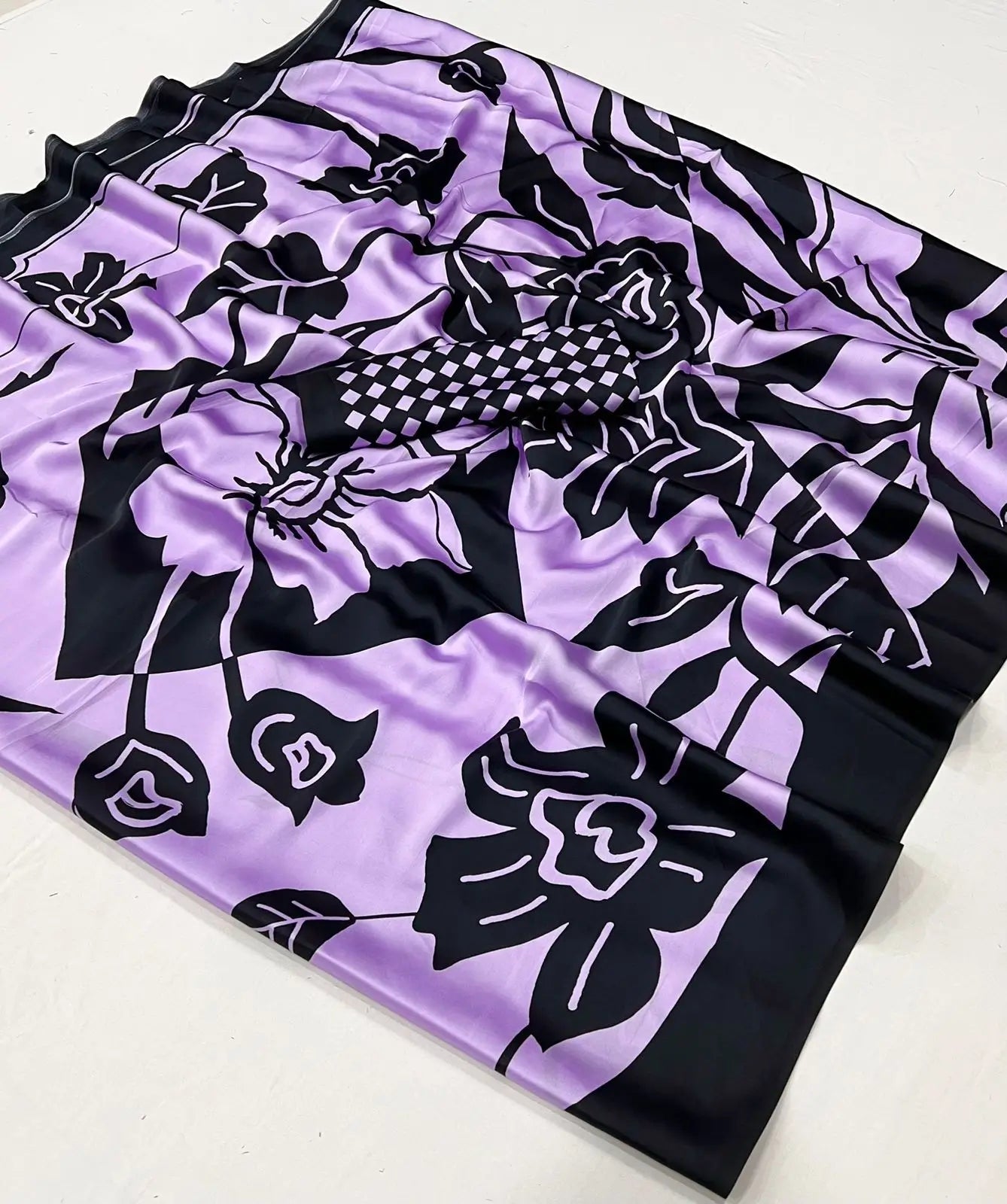 Lavender Satin Crepe Digital Printed Saree