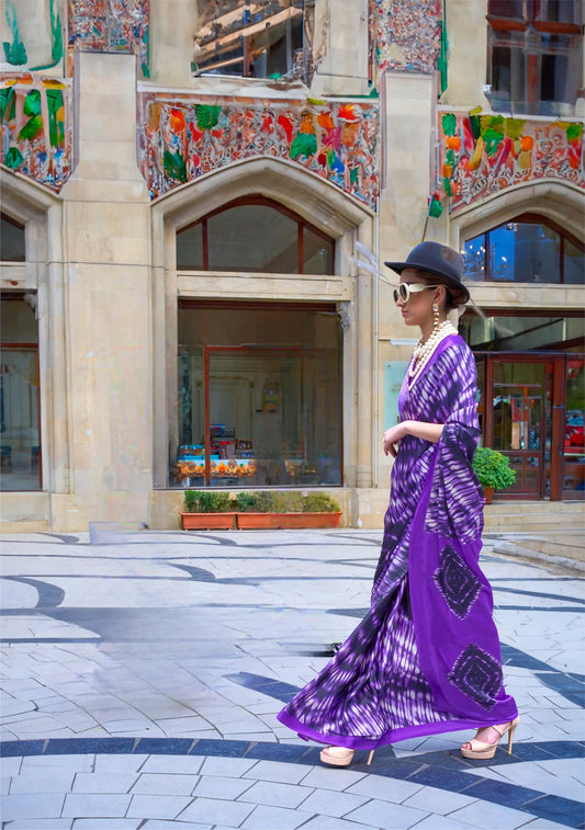 Purple Satin Crepe Digital Printed Saree