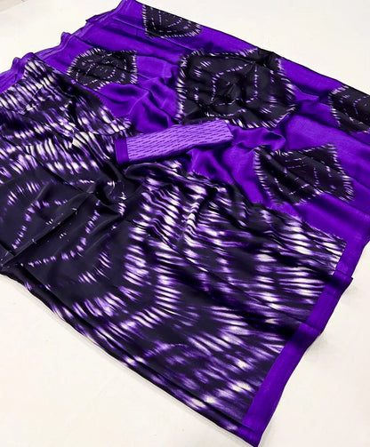 Purple Satin Crepe Digital Printed Saree