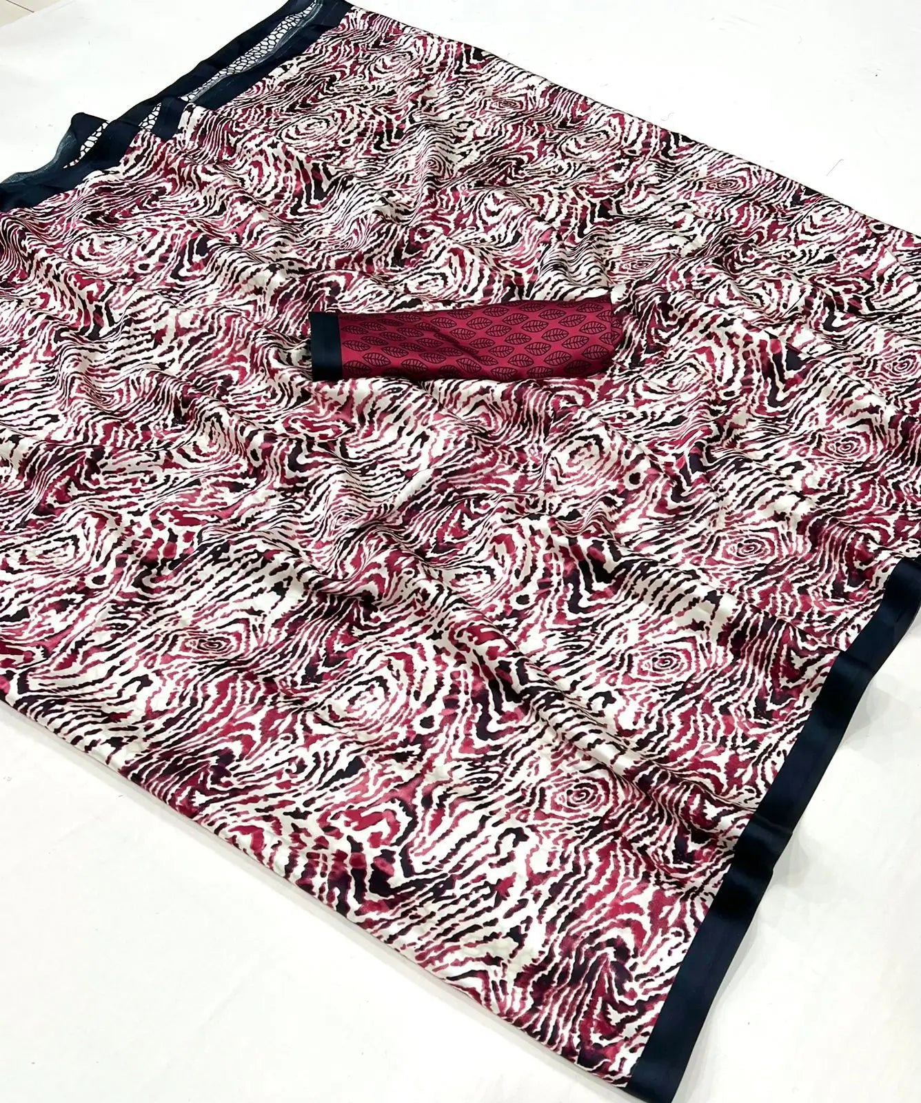 Brick Red Satin Crepe Digital Printed Saree