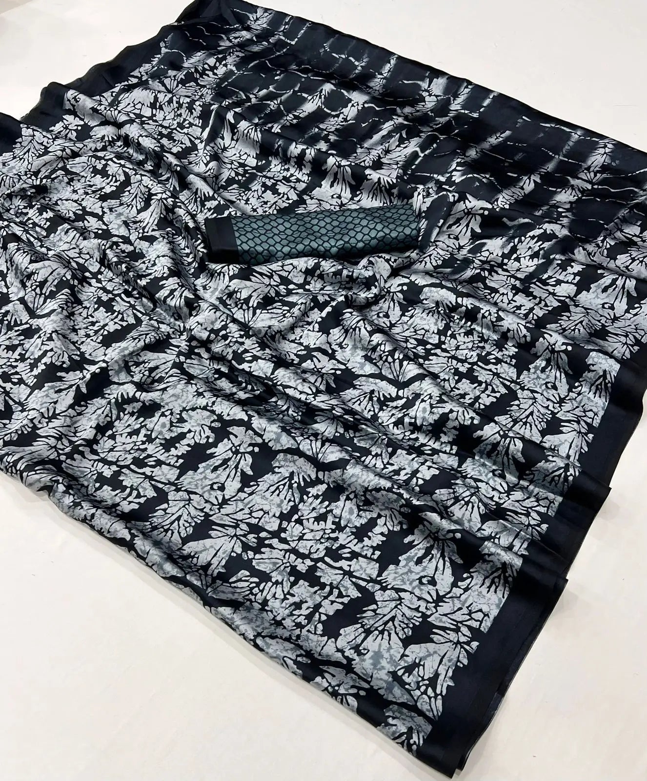 Grey Satin Crepe Digital Printed Saree