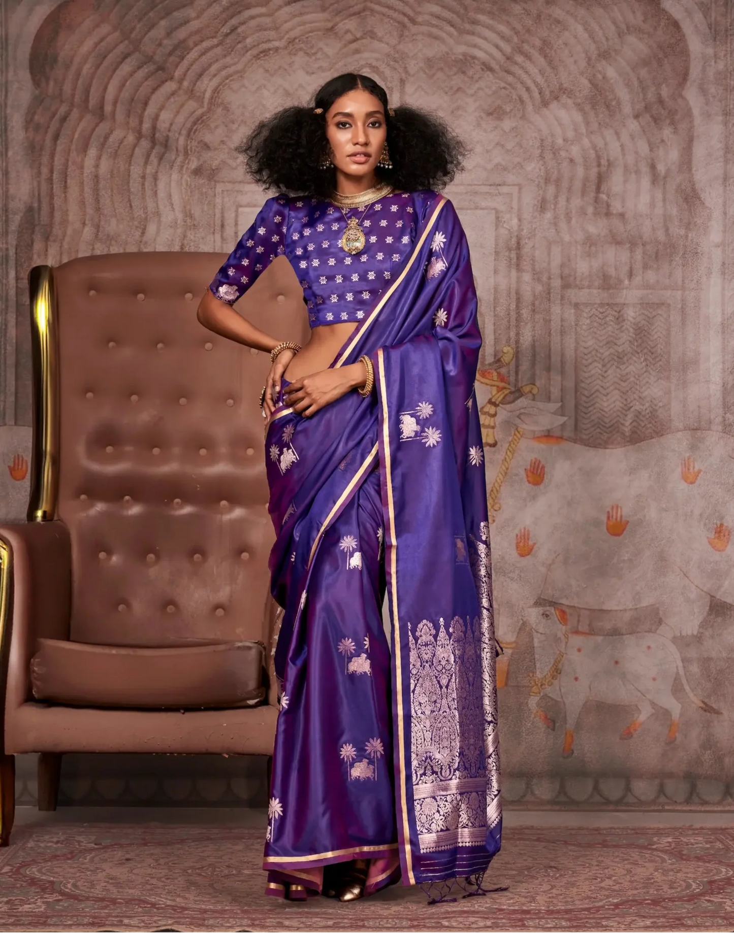 Purple Satin Handloom Zari Weaving Silk Saree