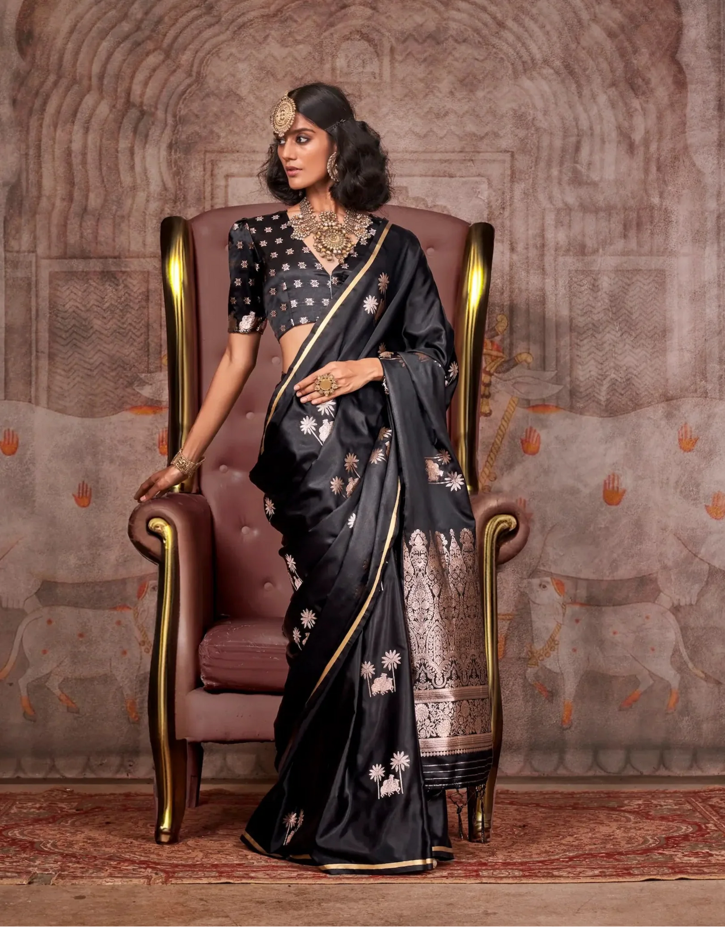 Black Satin Handloom Zari Weaving Silk Saree