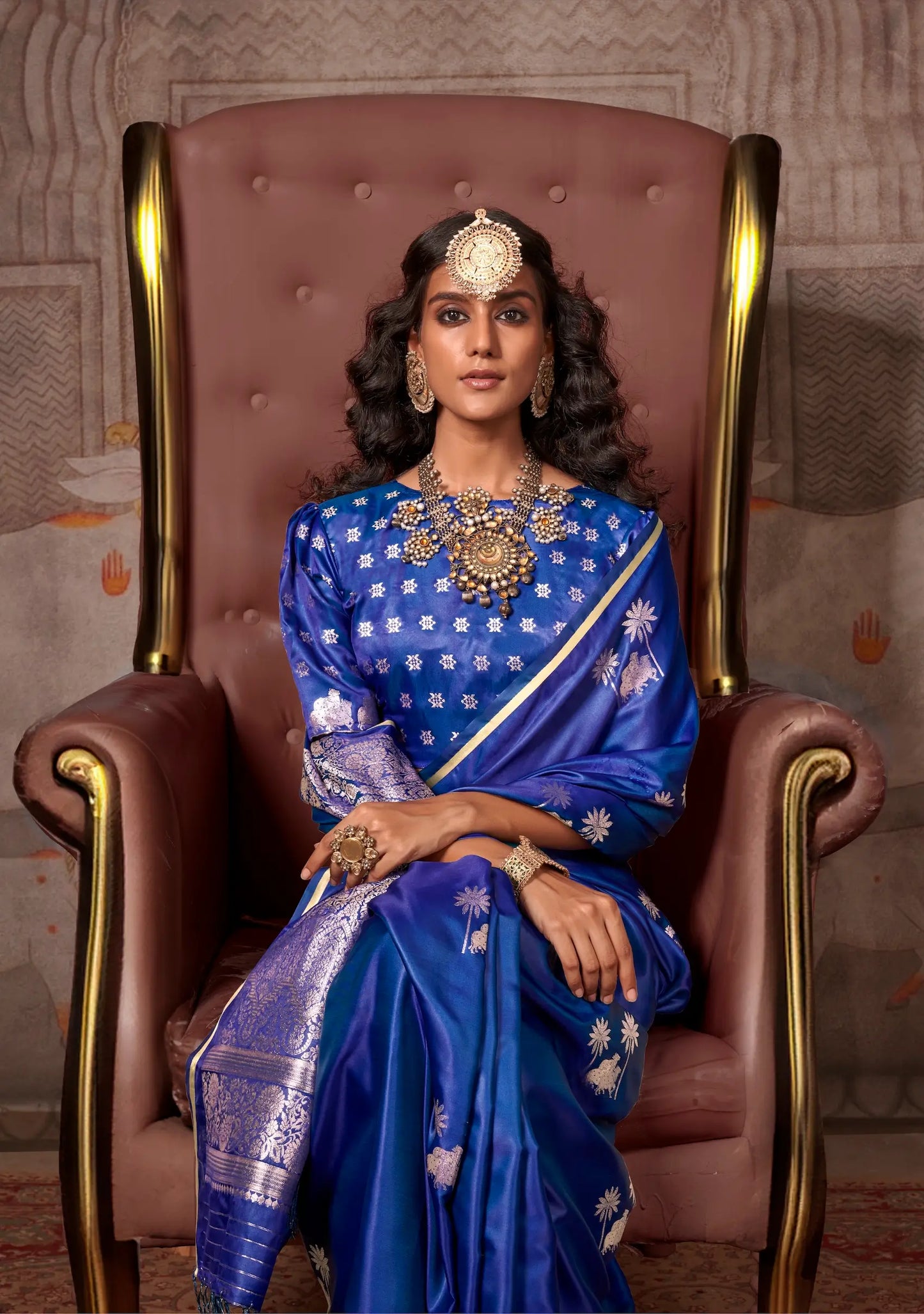 Blue Satin Handloom Zari Weaving Silk Saree