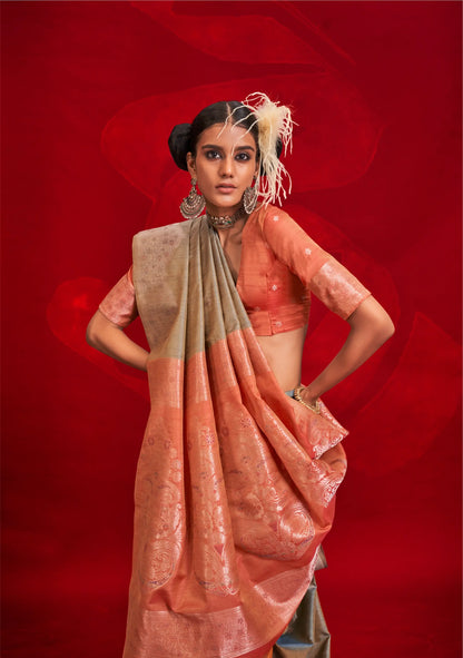 Grey Tussar Silk Zari Weaving saree