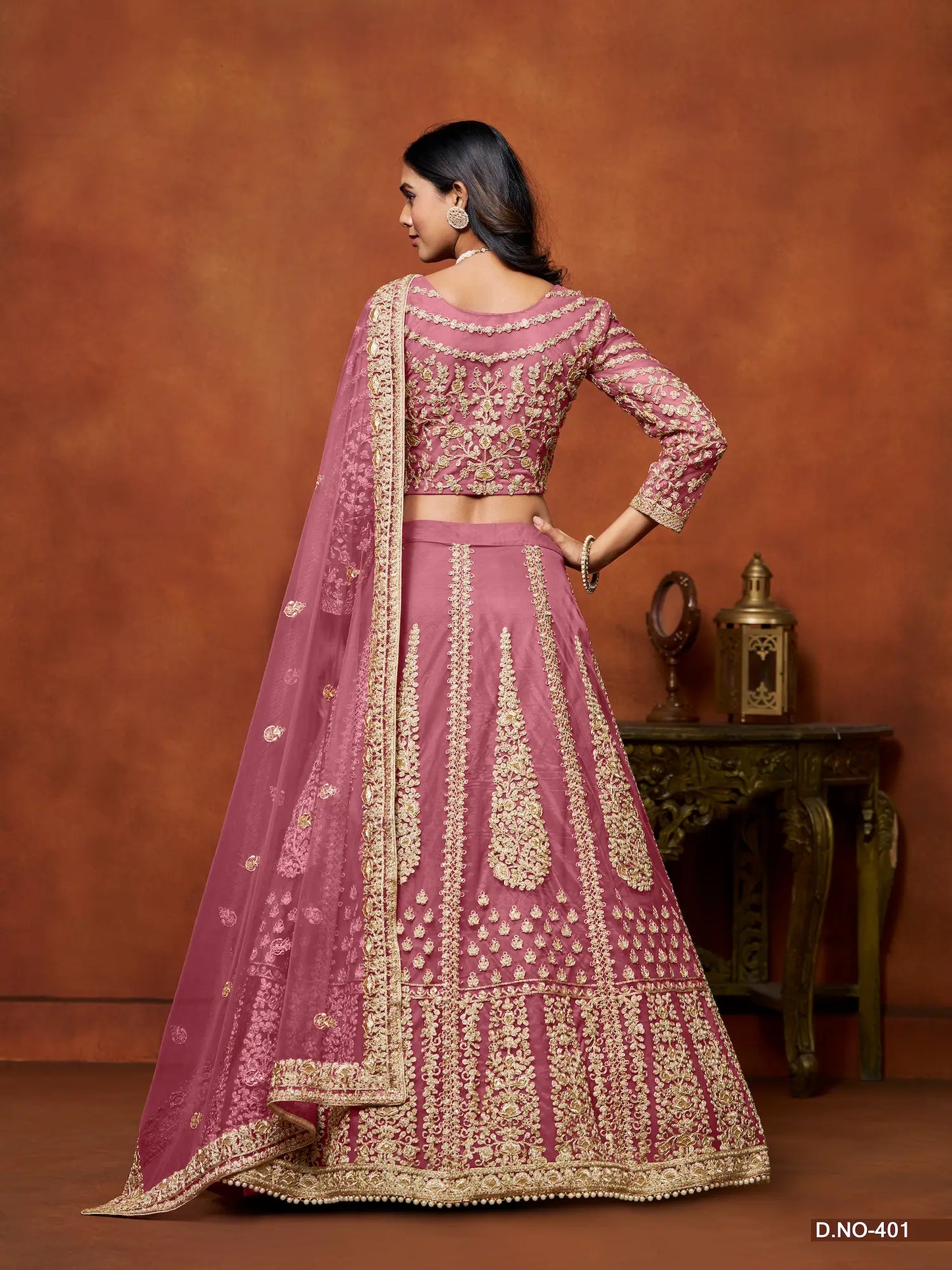 Light Pink Net Lehenga Choli With Thread & Sequence Embroidery Work